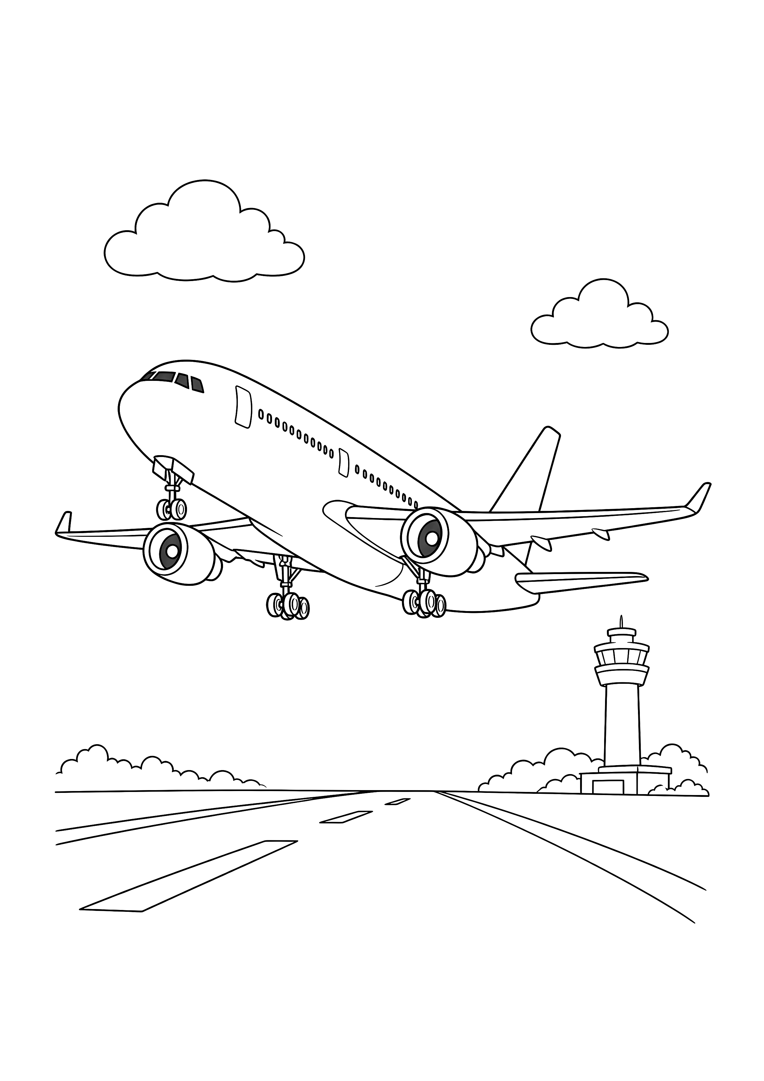 Passagierflugzeug beim Start — Ein großes Flugzeug hebt über der Startbahn ab.