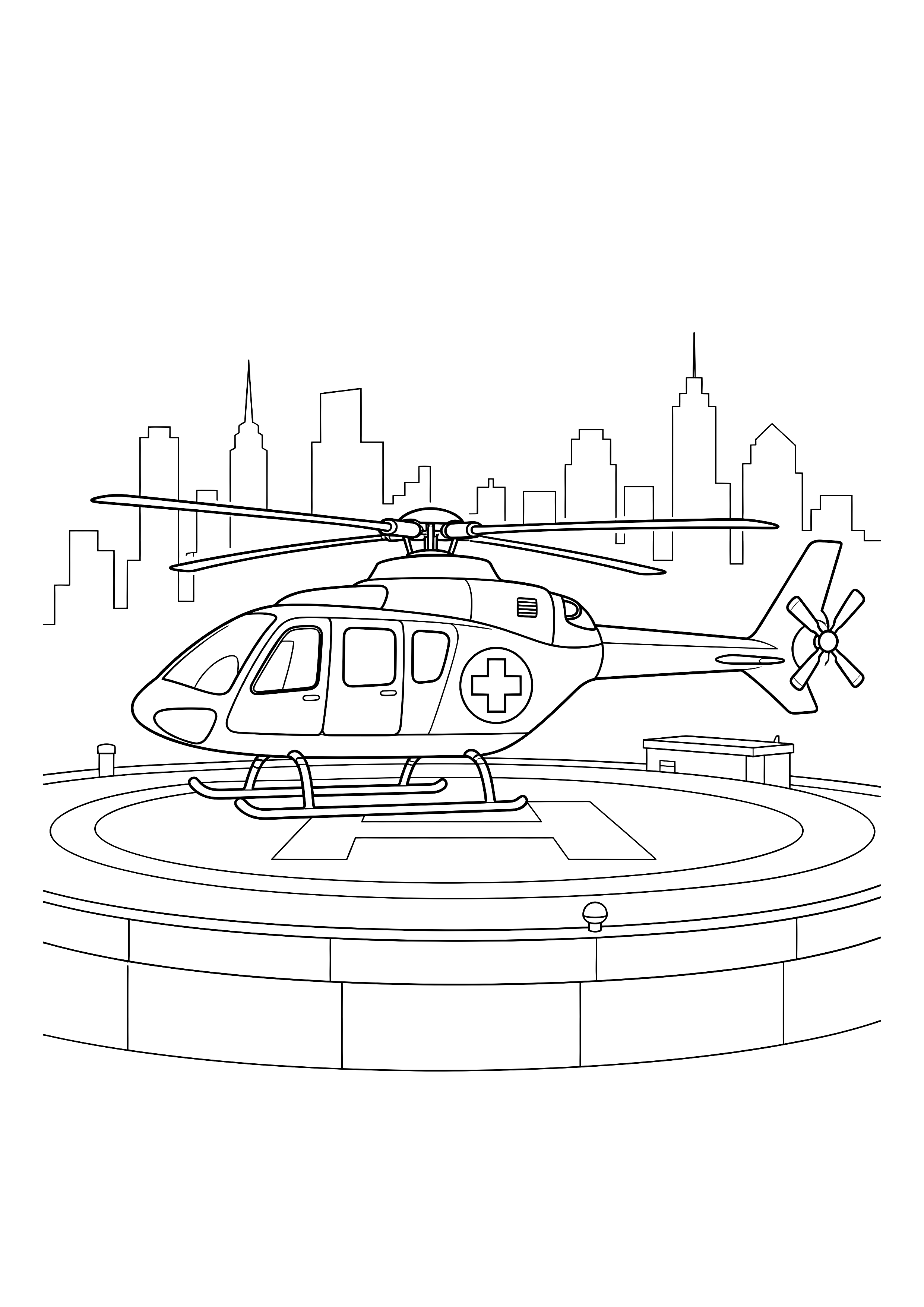 Rettungshubschrauber auf dem Dach — Ein Rettungshubschrauber steht auf einem runden Landeplatz.