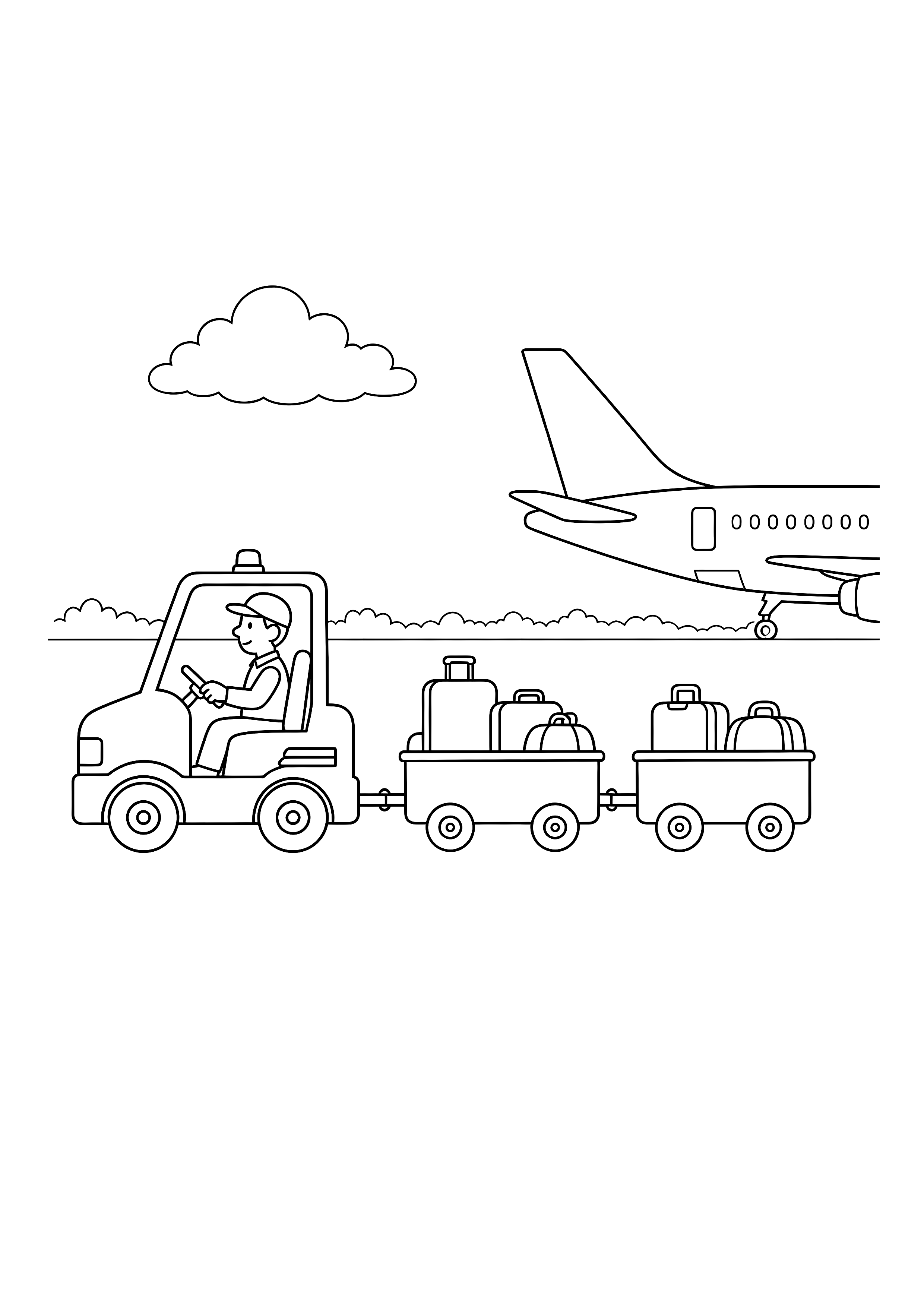 Gepäckwagen auf dem Vorfeld — Ein kleiner Schlepper zieht zwei Gepäckwagen zum Flugzeug.