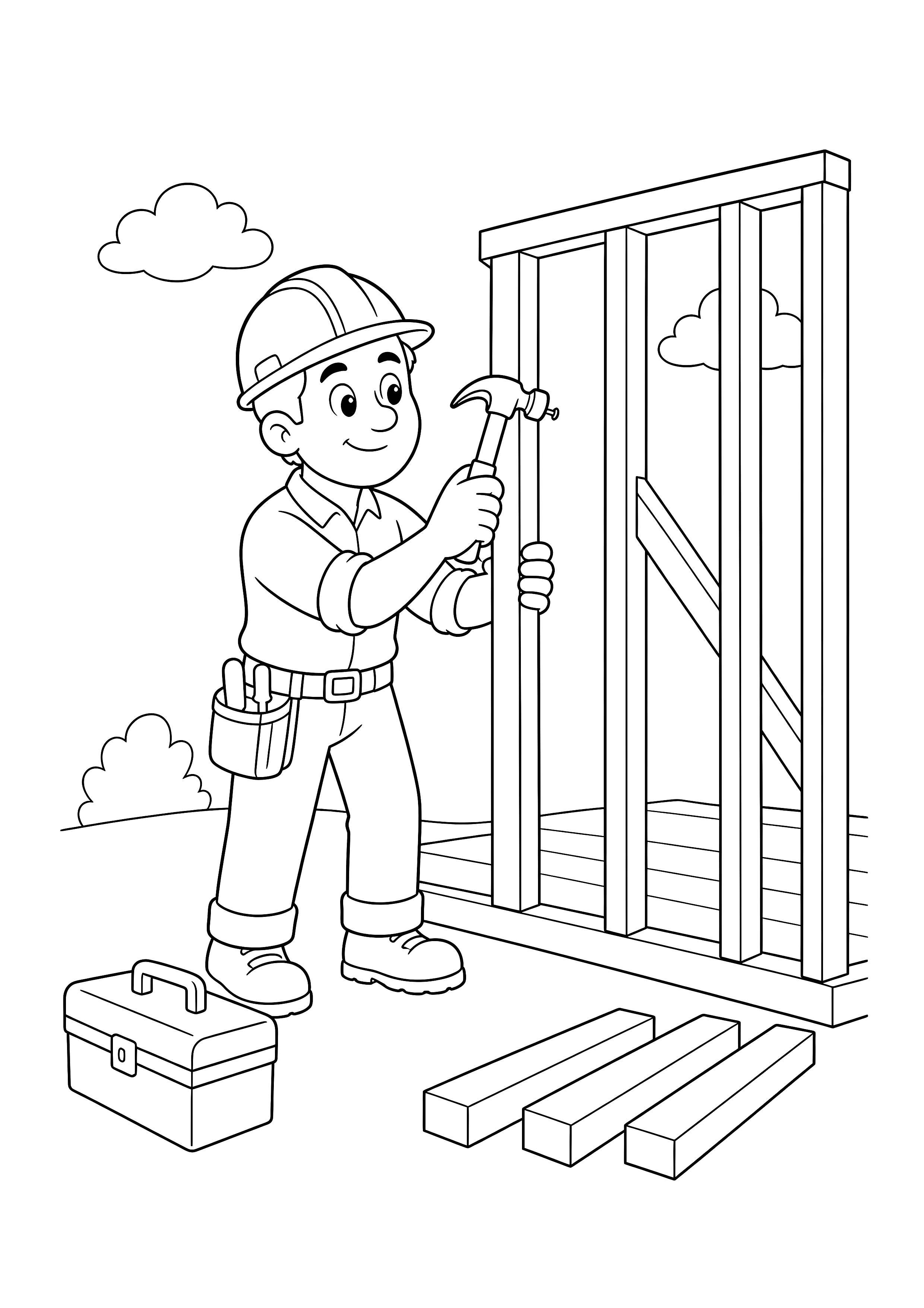 Zimmermann baut eine Holzwand — Ein Zimmermann hämmert eine Holzwand für ein neues Haus zusammen.