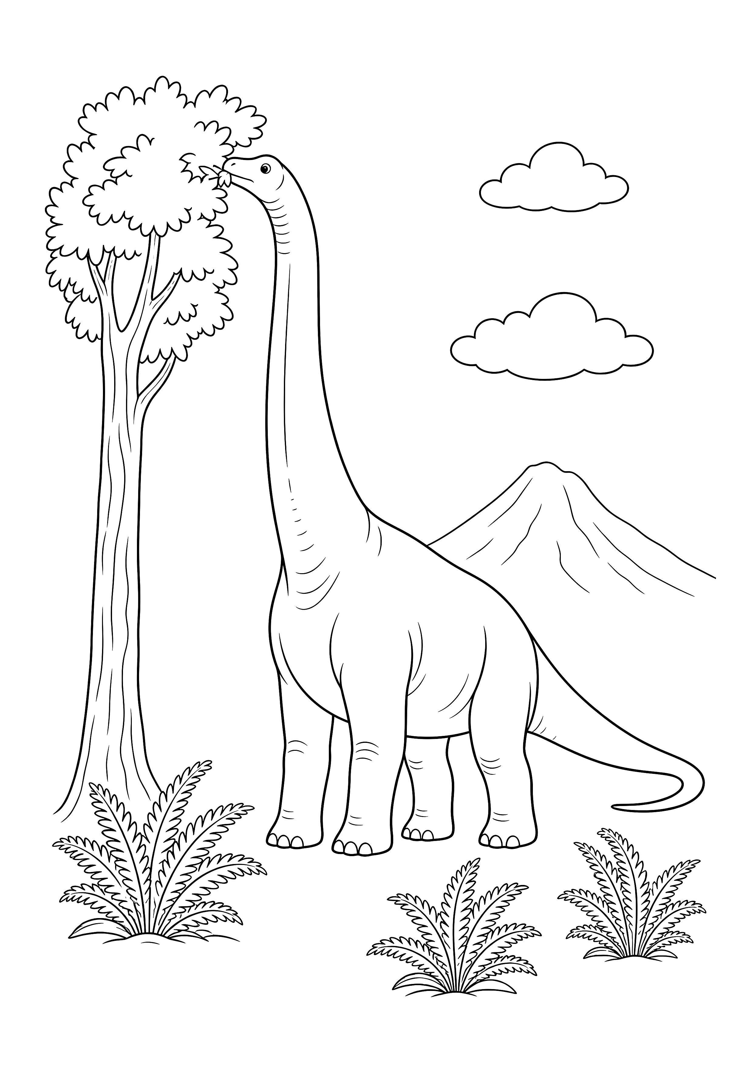Brachiosaurus am Baum — Ein hochgewachsener Brachiosaurus streckt seinen langen Hals zu den Blättern.