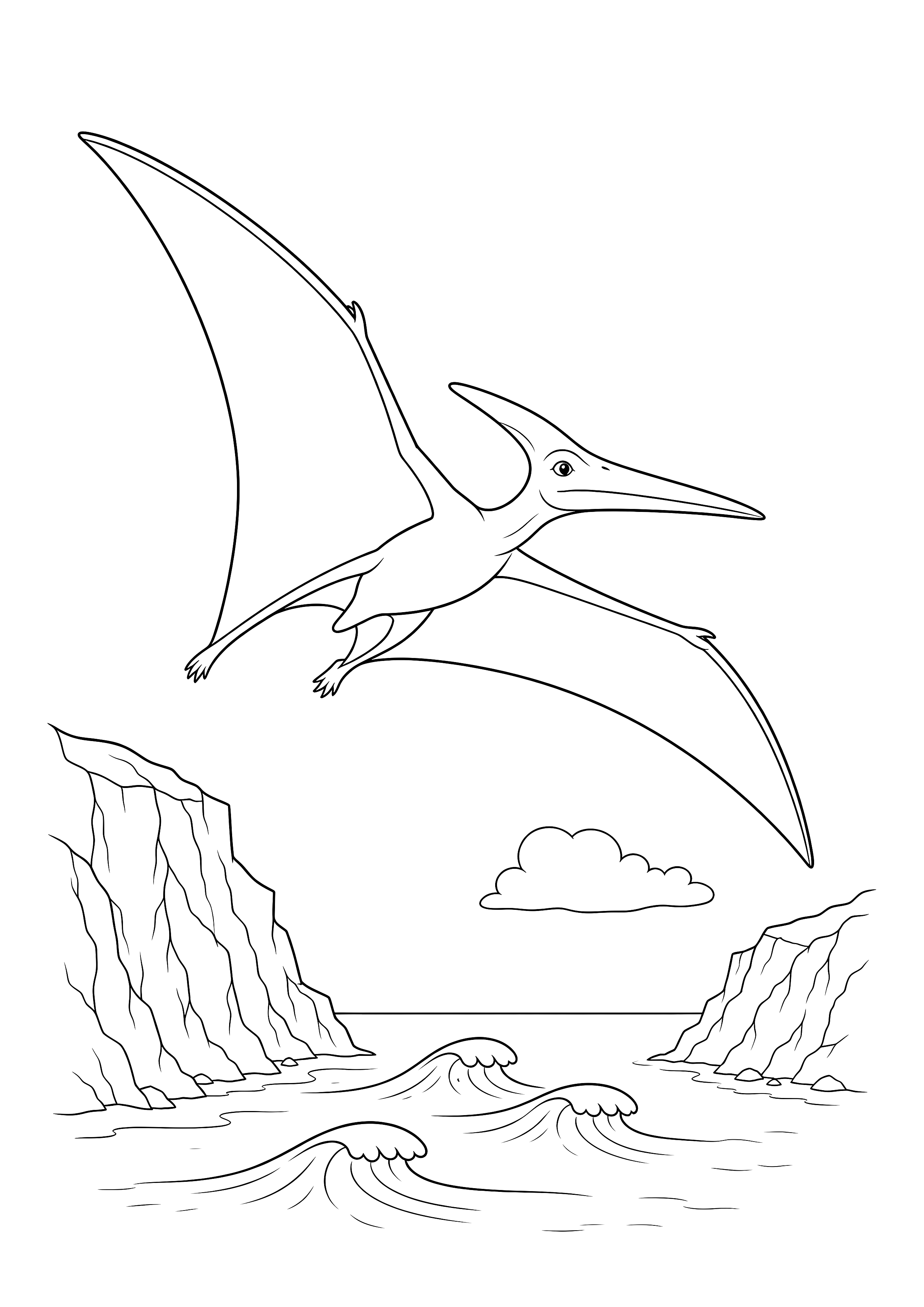 Pteranodon über der Küste — Ein Pteranodon gleitet mit weit gespannten Flügeln über Klippen und Wellen.
