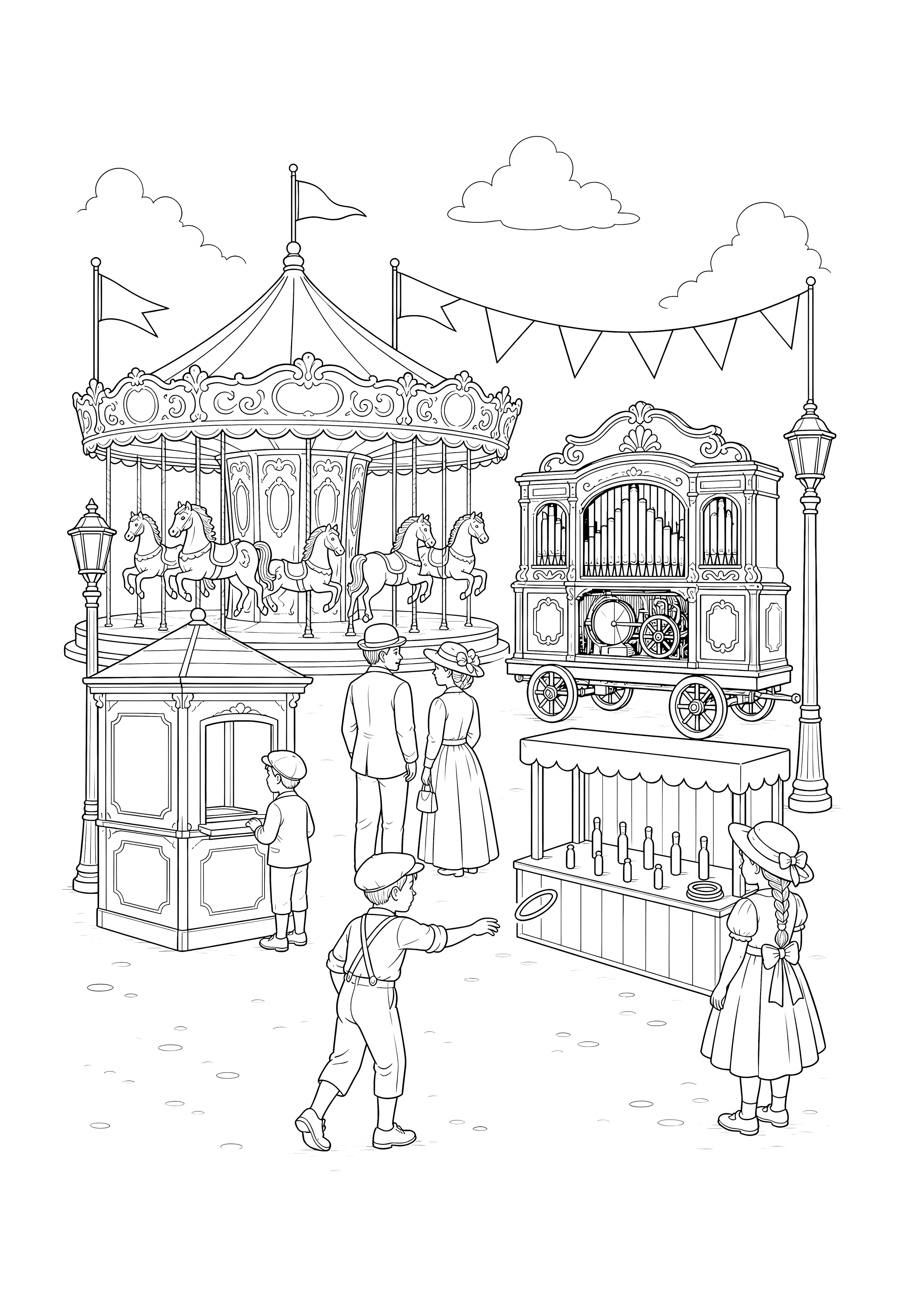 Nostalgische Kirmes mit Jahrmarktorgel — Eine nostalgische Kirmes zeigt Pferdekarussell, Jahrmarktorgel und klassische Spiele.