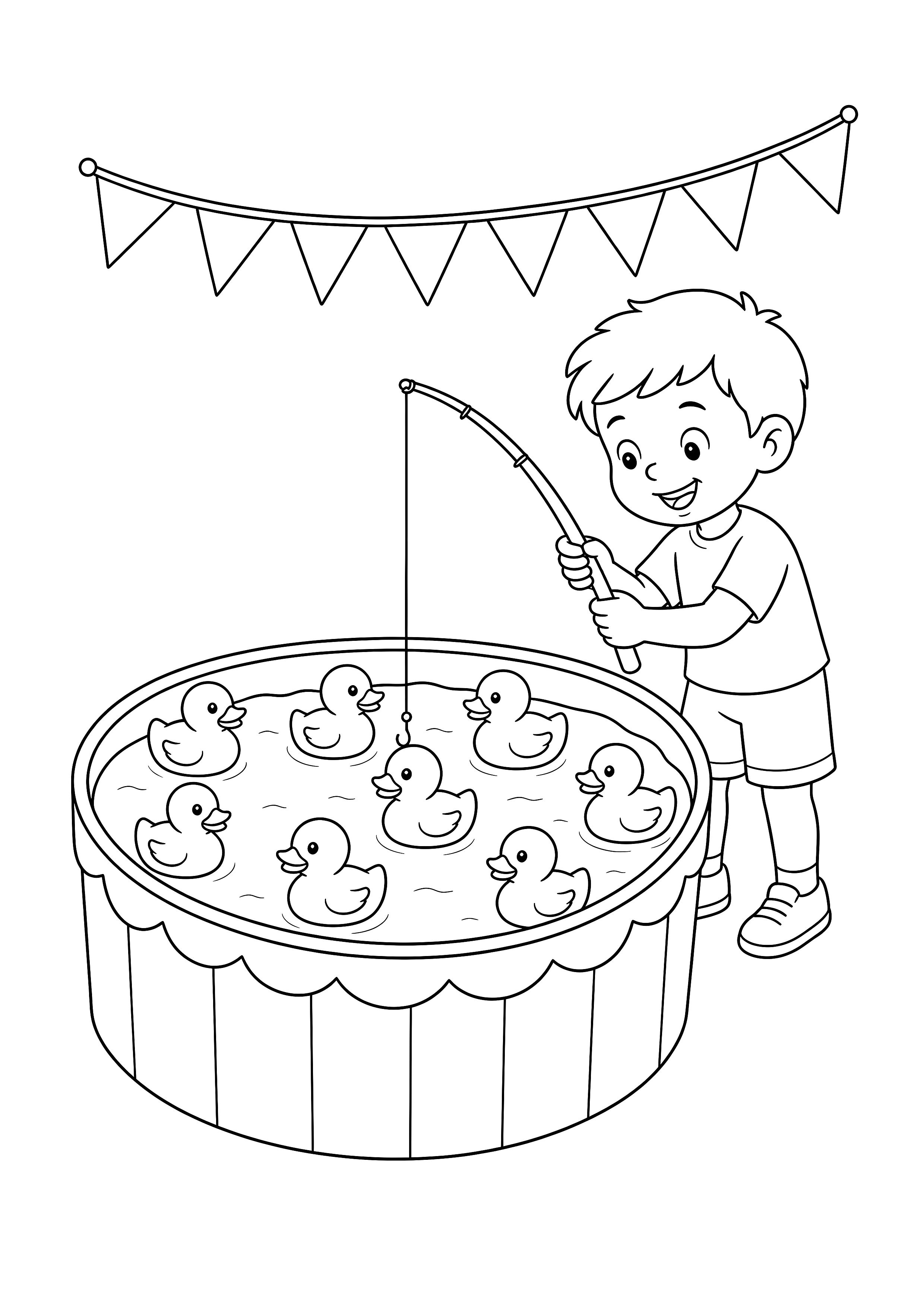 Entenangeln auf der Kirmes — Ein Kind angelt eine Spielzeugente aus dem Wasserbecken.