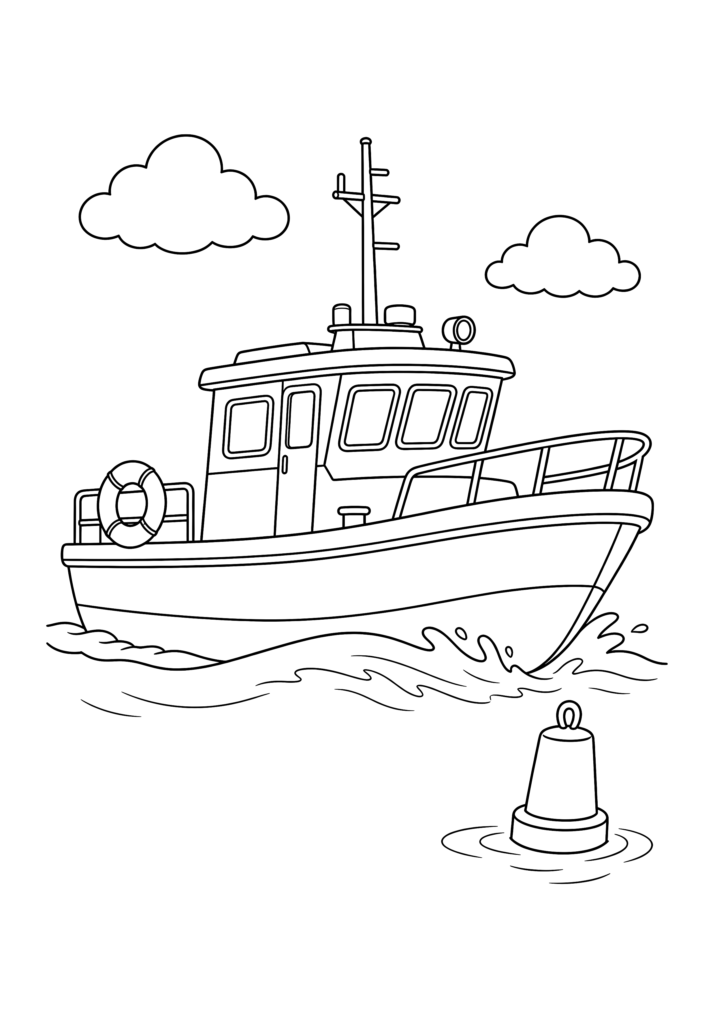 Rettungsboot auf dem Meer — Ein Küsten-Rettungsboot fährt über eine sanfte Welle an einer Boje vorbei.