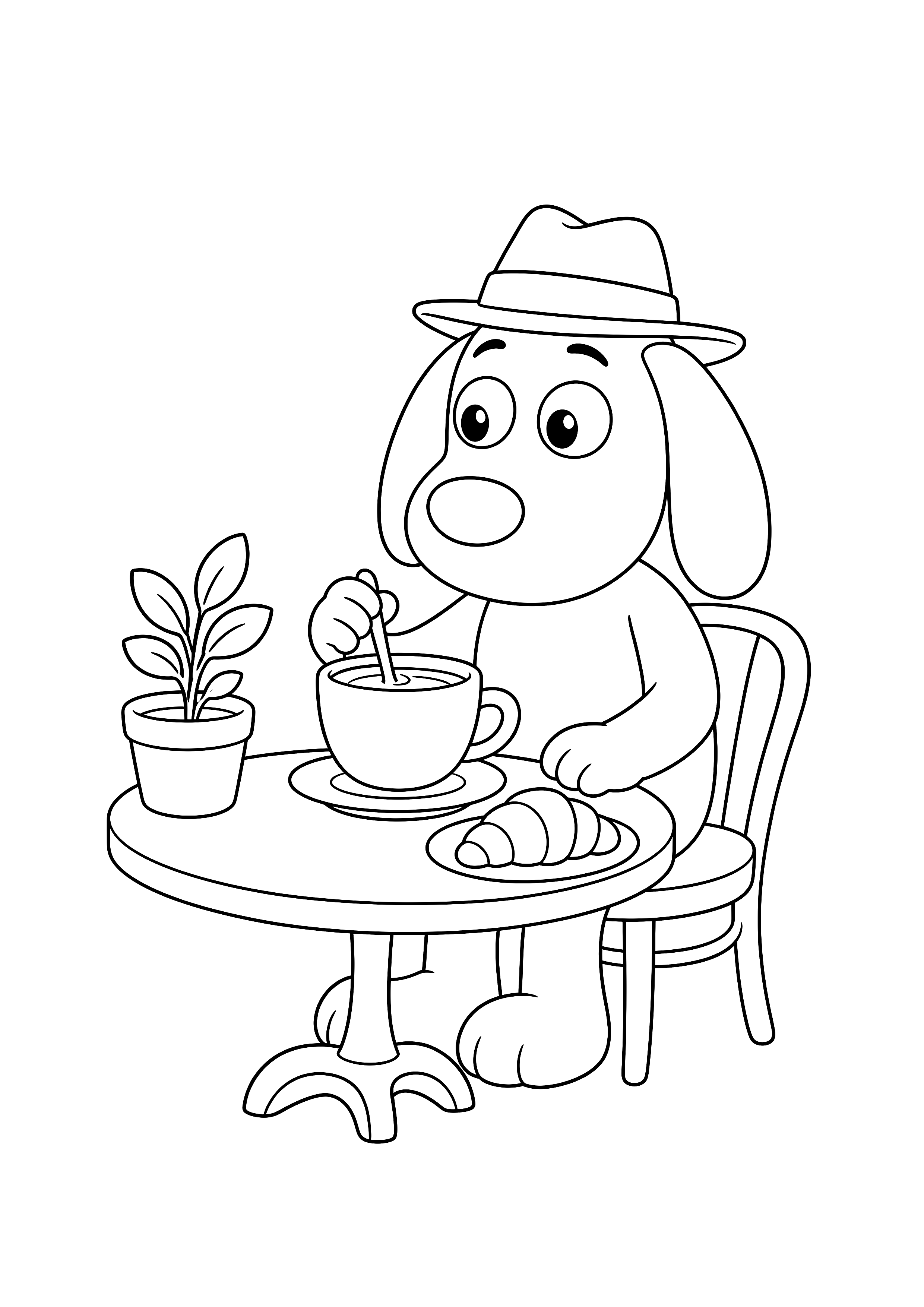 Herberts kleine Kaffeepause — Herbert rührt an einem kleinen Cafétisch in seiner Tasse.
