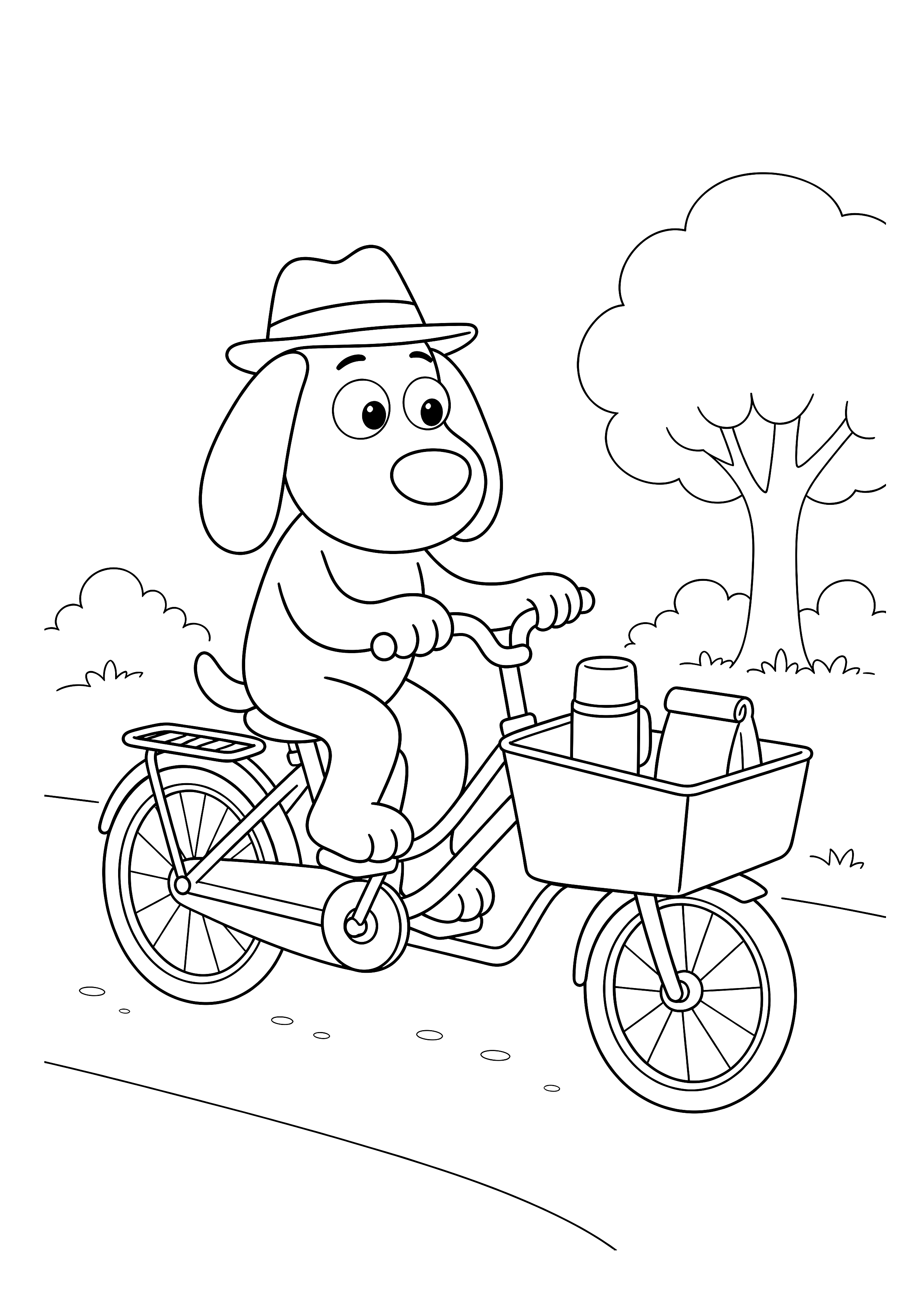Herbert auf dem Lastenrad — Herbert fährt mit Thermoskanne und Tüte durch den Park.