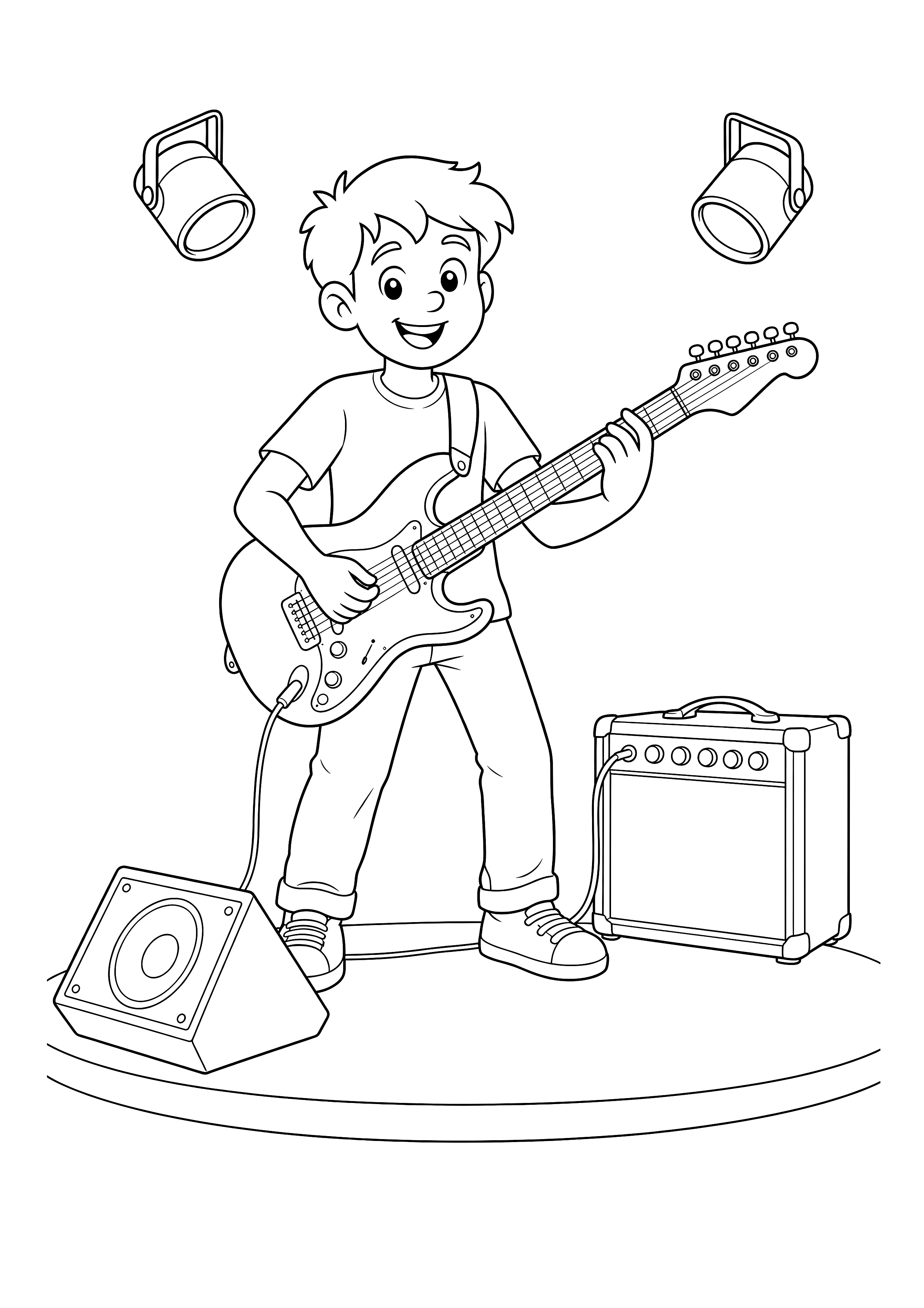 Junger Gitarrist auf der Bühne — Ein junger Gitarrist spielt auf einer kleinen Bühne eine E-Gitarre.