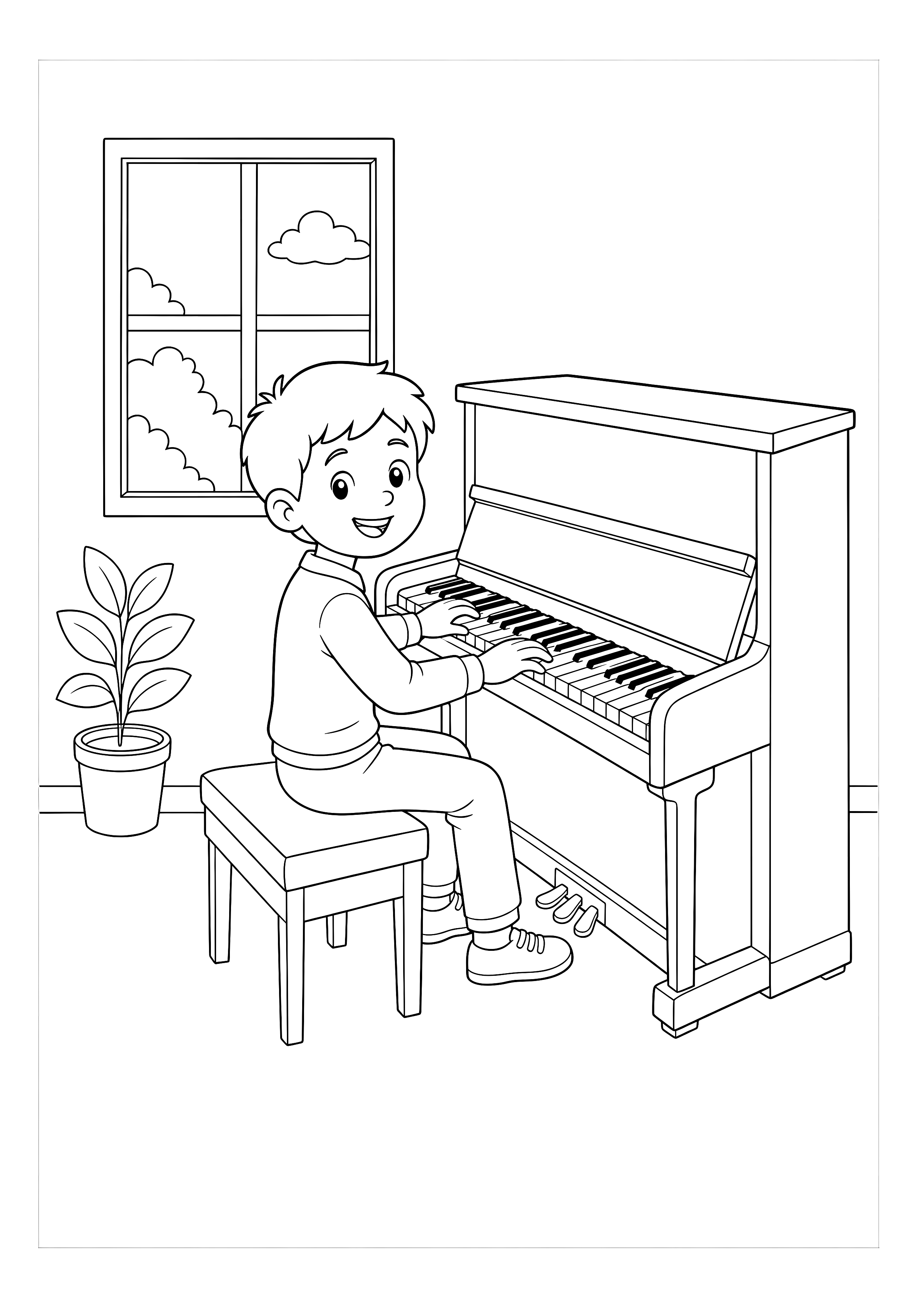 Kind spielt Klavier — Ein Kind sitzt richtig am Klavier und spielt mit beiden Händen.