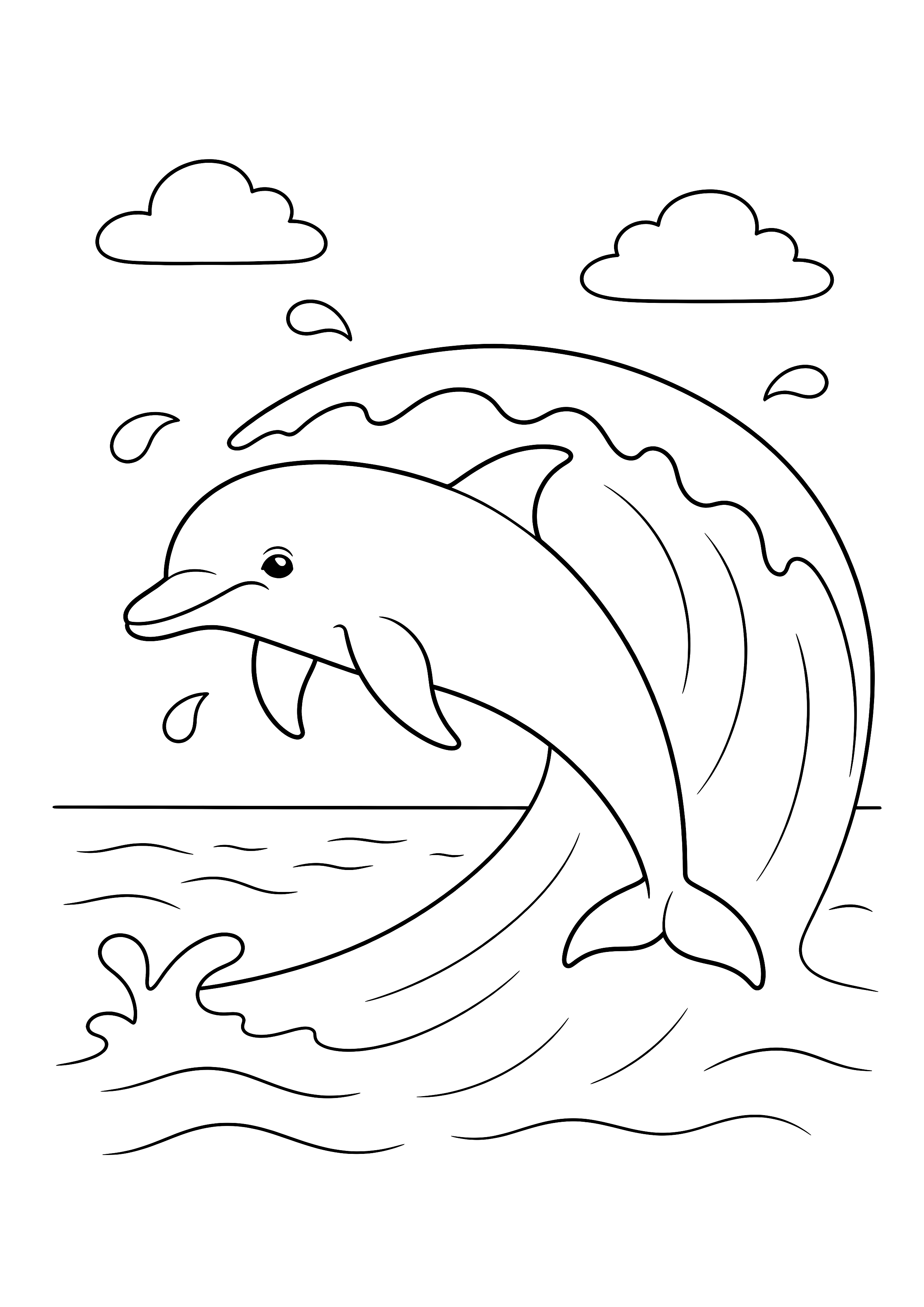 Delfin springt durch die Welle — Ein fröhlicher Delfin springt in einem hohen Bogen über eine breite Welle.