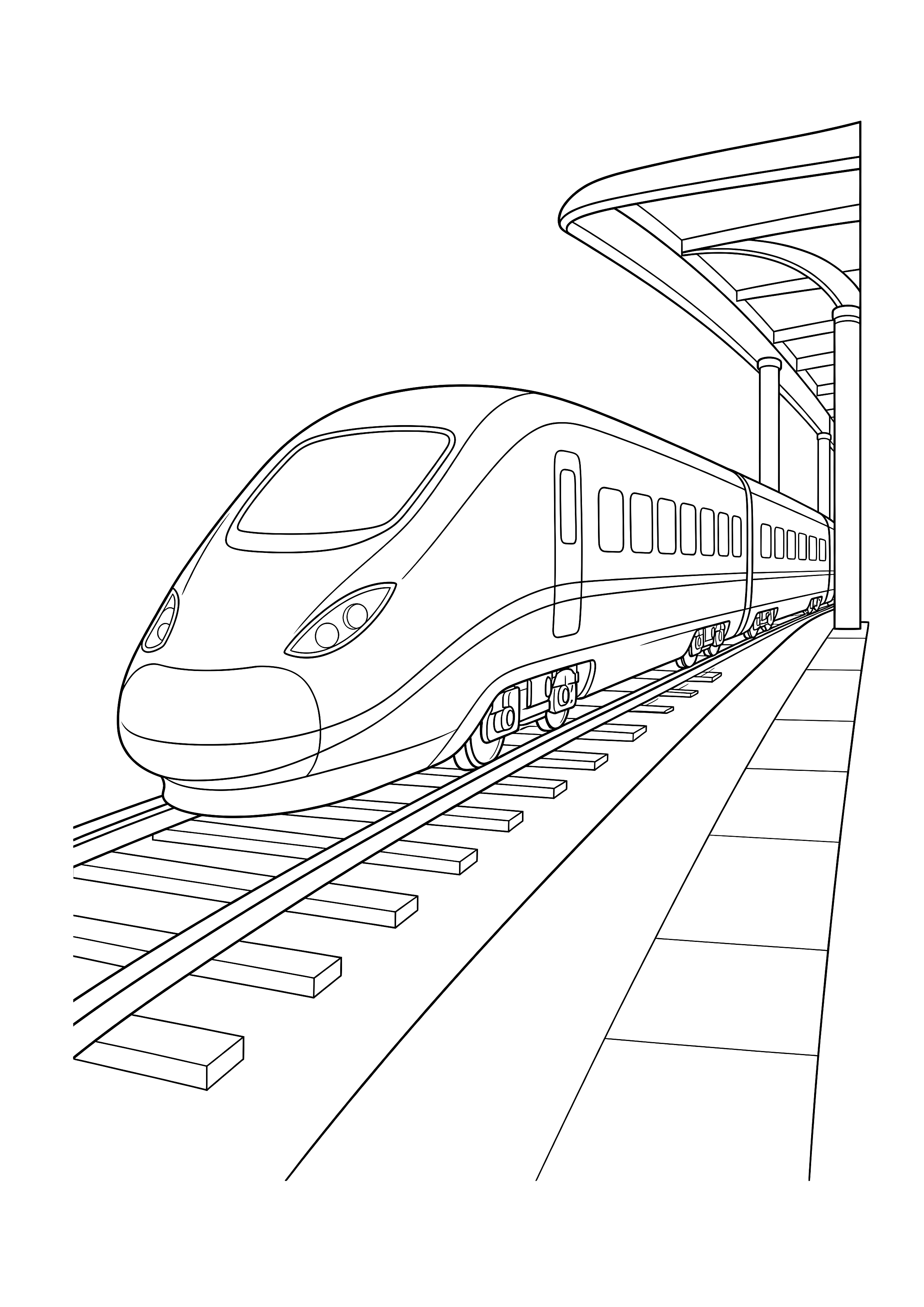 Schnellzug kommt am Bahnsteig an — Ein stromlinienförmiger Hochgeschwindigkeitszug erreicht einen modernen Bahnsteig.