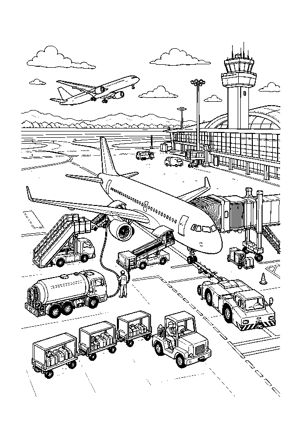 Flugzeuge und Flughafen: Viel Betrieb am großen Flughafen