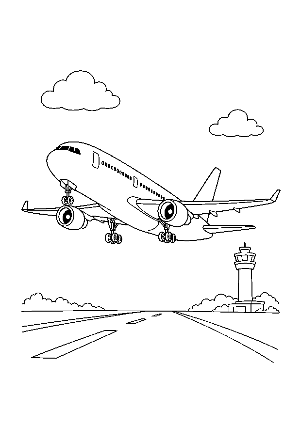 Passagierflugzeug beim Start — Ein großes Flugzeug hebt über der Startbahn ab.