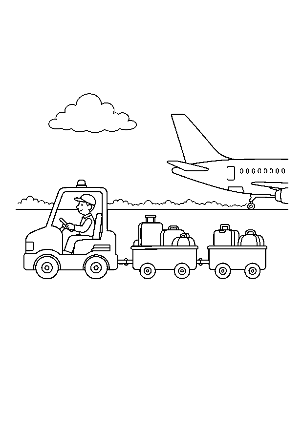 Gepäckwagen auf dem Vorfeld — Ein kleiner Schlepper zieht zwei Gepäckwagen zum Flugzeug.