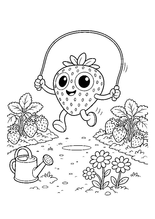 Bibi springt Seil — Bibi springt auf einem Gartenweg zwischen Blumen Seil.