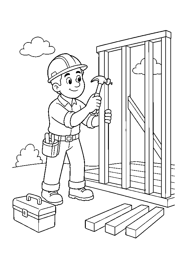 Zimmermann baut eine Holzwand — Ein Zimmermann hämmert eine Holzwand für ein neues Haus zusammen.