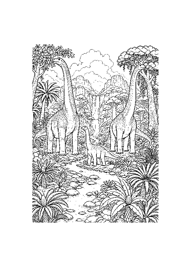 Dinosaurier: Langhalsfamilie im Urwald