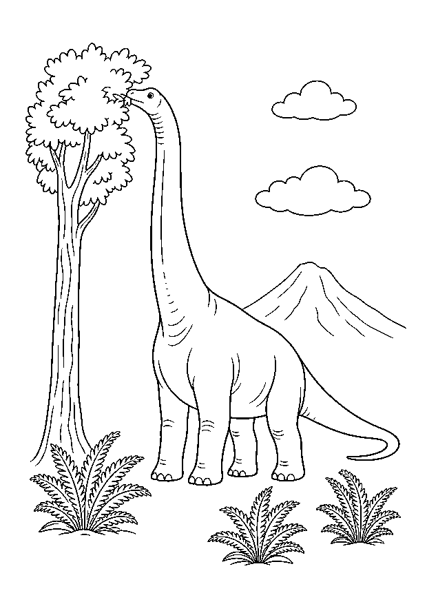 Brachiosaurus am Baum — Ein hochgewachsener Brachiosaurus streckt seinen langen Hals zu den Blättern.