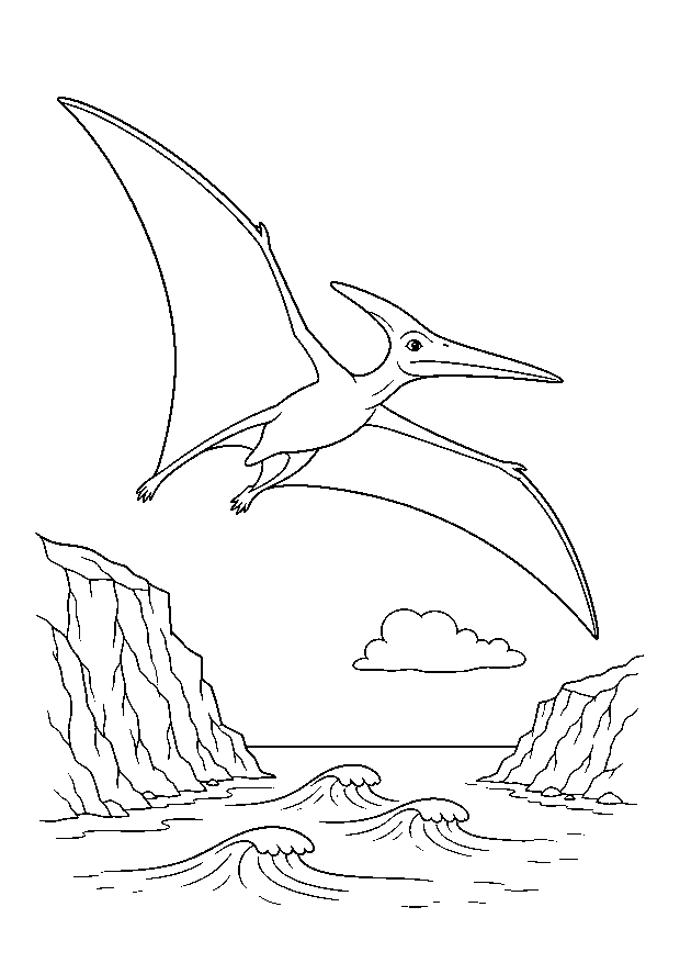 Pteranodon über der Küste — Ein Pteranodon gleitet mit weit gespannten Flügeln über Klippen und Wellen.