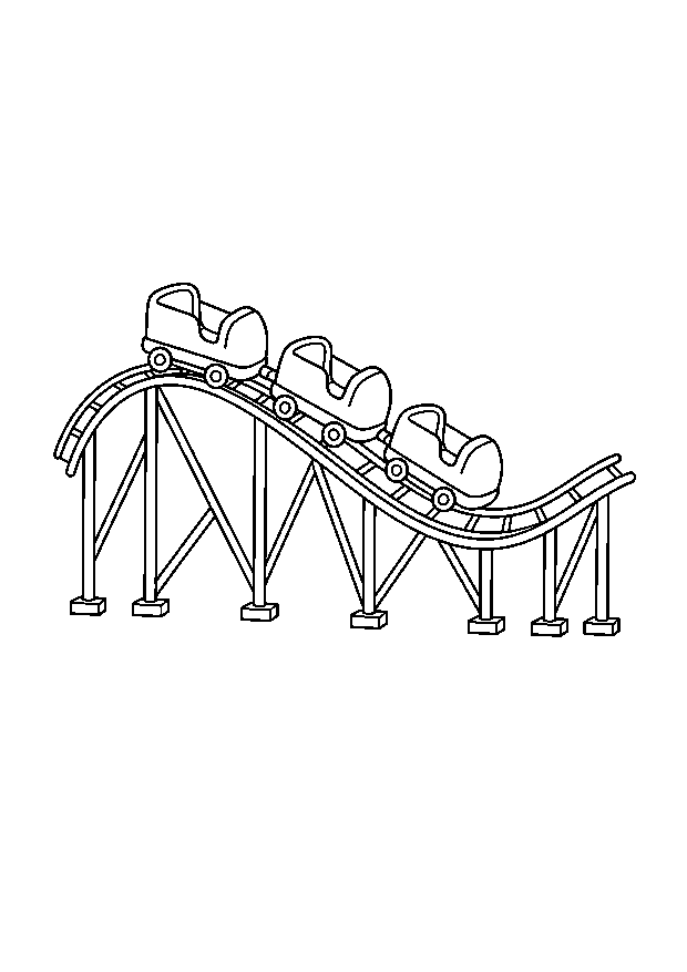 Achterbahn für Kinder Ausmalbild — Ein kleiner Achterbahnzug fährt über einen sanften Hügel.