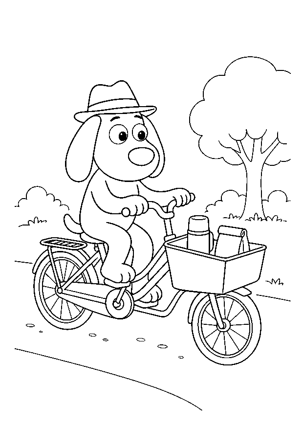 Herbert auf dem Lastenrad — Herbert fährt mit Thermoskanne und Tüte durch den Park.