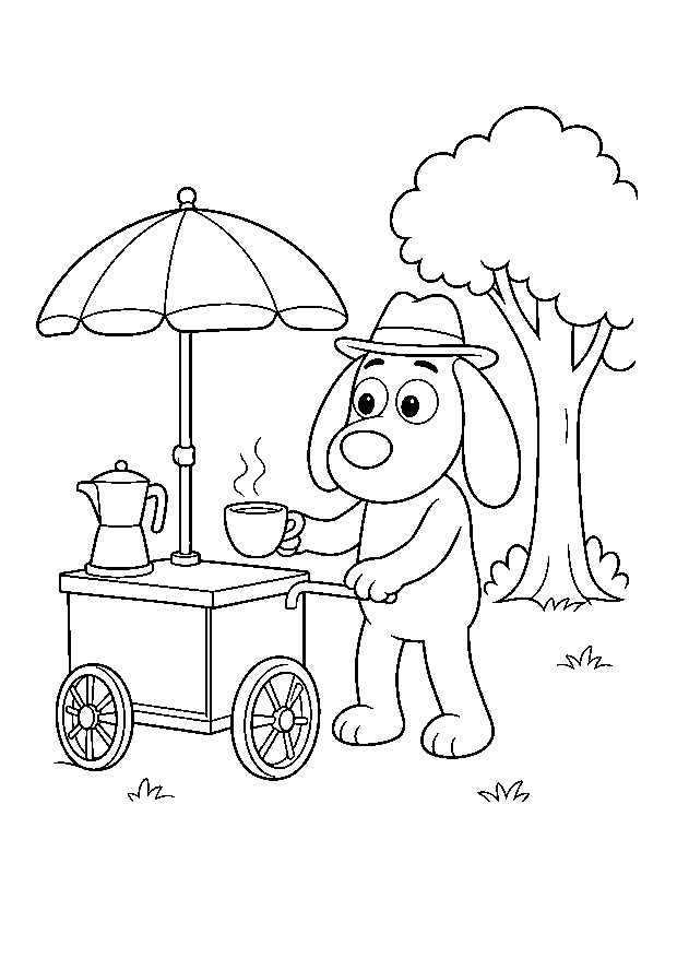 Herberts Kaffeewagen im Park — Herbert schenkt an einem kleinen Wagen unter dem Sonnenschirm aus.