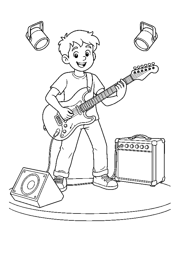 Junger Gitarrist auf der Bühne — Ein junger Gitarrist spielt auf einer kleinen Bühne eine E-Gitarre.