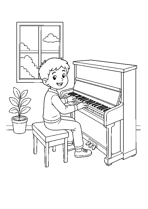 Kind spielt Klavier — Ein Kind sitzt richtig am Klavier und spielt mit beiden Händen.