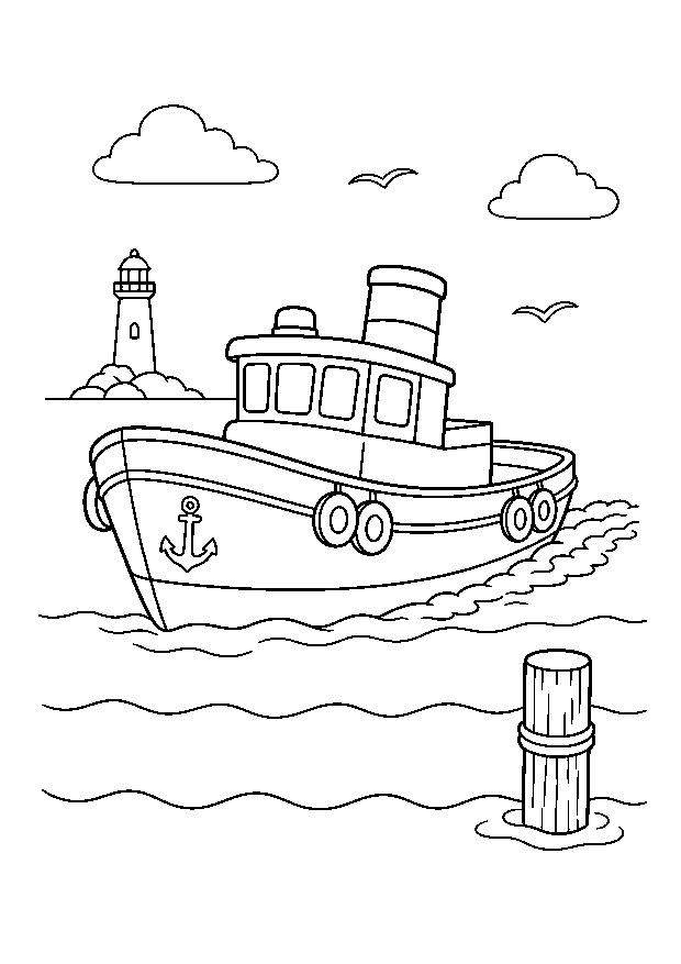 Schlepper im Hafen — Ein robuster Schlepper fährt zwischen ruhigen Wellen in die Hafeneinfahrt.